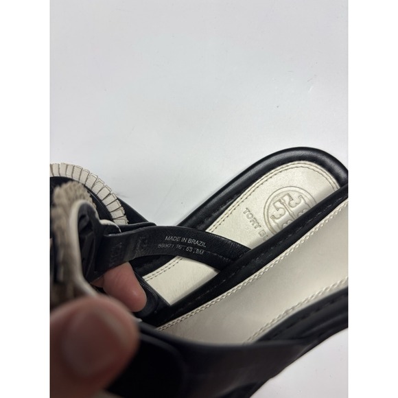 Tory Burch Miller Fringe Flip Flop Thong Sandal Black and White Women's 8 M - Picture 5 of 6